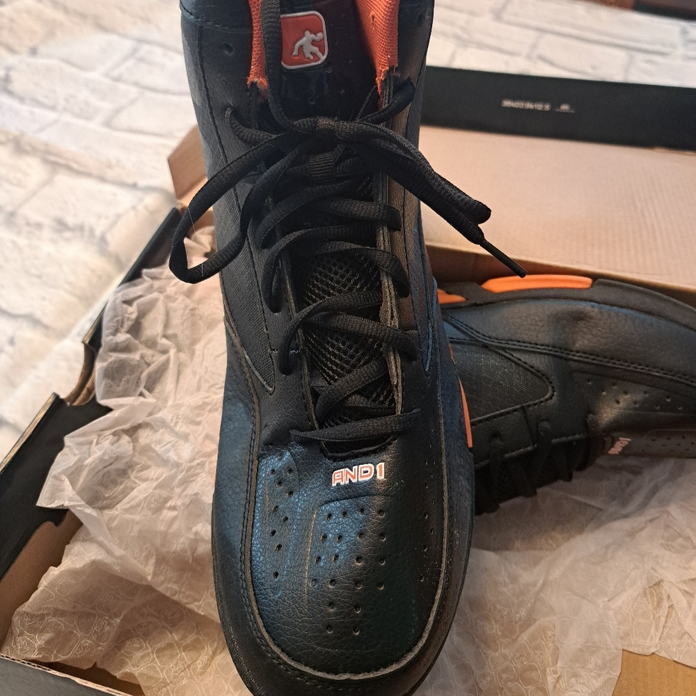 AND1 Blitz Black and Orange High-Top Sneakers - Picture 2 of 5